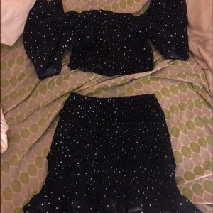 Navy Polka Dot Skirt Set